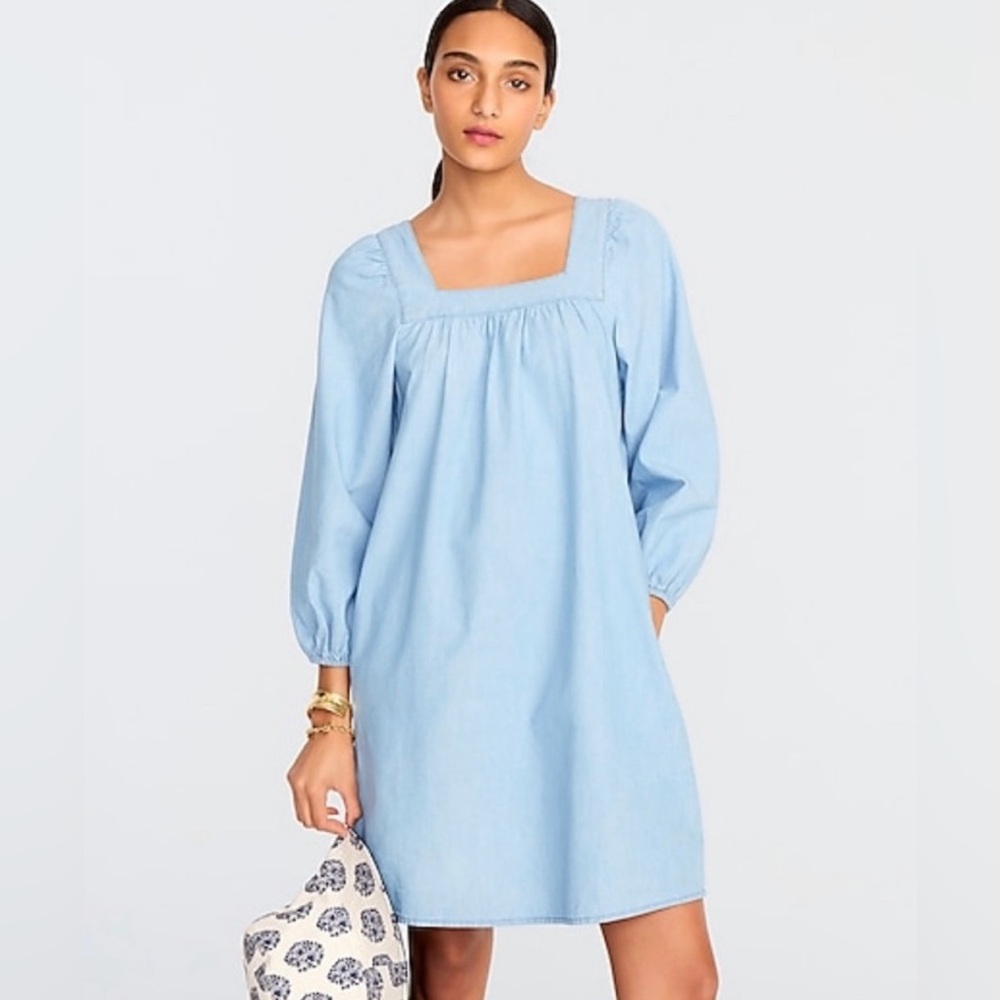 J. CREW Squareneck Chambray Shift Dress, Sz L EUC